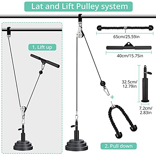 Kit de Cables de Poleas Sistema de Polea Gimnacio para Trabajar Bíceps, Tríceps, Hombros, Espalda Entrenamiento en Casa con Pasador de Carga Cuerda de Pulley Barra de Tracción Mosquetones