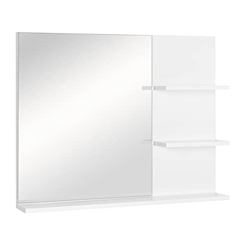 kleankin Espejo de Baño para Colgar en la Pared Espejo de Pared con 3 Estantes Incorporados 60x10x48 cm Blanco