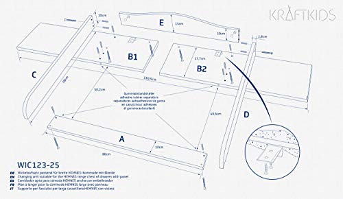 KraftKids - Accesorio para cambiador color blanco, compatible con la cómoda Hemnes, de 160 cm de ancho