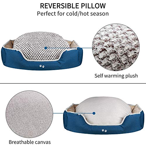 KROSER Cama de Perro con Almohada Reversible, Lavable a Máquina Cubiertas Extraíbles,Fondo Impermeable Antideslizante,122cm Cama para Perros x-Grandes de hasta 50kg-Marrón Claro/Azul