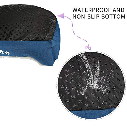 KROSER Cama de Perro con Almohada Reversible, Lavable a Máquina Cubiertas Extraíbles,Fondo Impermeable Antideslizante,122cm Cama para Perros x-Grandes de hasta 50kg-Marrón Claro/Azul