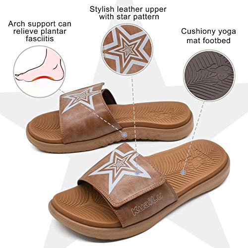 KUAILU Hombre Sandalias de Playa de Punta Descubierta Slide Deportivo Ajustable Zapatillas de Verano Ortopedicas Marrón talla 42