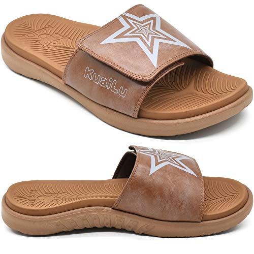 KUAILU Hombre Sandalias de Playa de Punta Descubierta Slide Deportivo Ajustable Zapatillas de Verano Ortopedicas Marrón talla 42