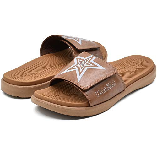 KUAILU Hombre Sandalias de Playa de Punta Descubierta Slide Deportivo Ajustable Zapatillas de Verano Ortopedicas Marrón talla 42