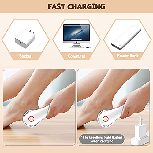 KYG Pedicura Eléctrico Lima Electrica Pies Lima Recargable para Pies con 2 Velocidades y 3 Repuestos, Blanco