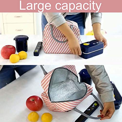 LABOTA 2PCS Bolsa Térmica Almuerzo Impermeable Fiambrera Isotermica,Lunch Bag con bolsillo trasero,Para hombres, mujeres y niños (Flamingo & Pink Stripe)