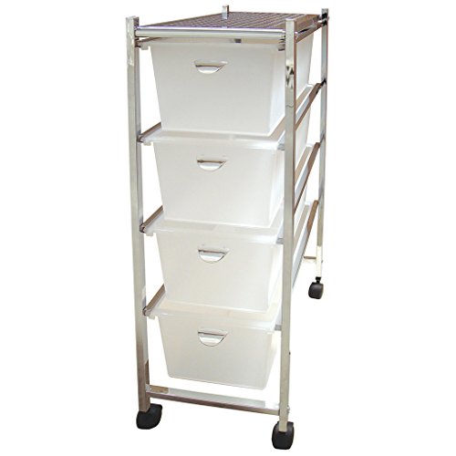 Laroom Carrito Estrecho 4 cajones, Chrome Acero Inoxidable Structure y PP Drawers, Blanco, 23x40xH68cm