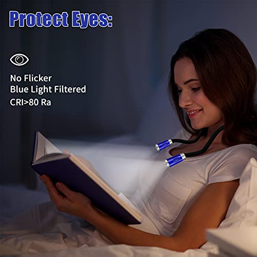 LEDBOKLI Lamparas LED para Cuello, Lampara Lectura LED Recargable, 6 Niveles de Brillo, Brazos Plegables, Luz de Lectura de Libros Flexible, Luz para Leer Libros en la Cama, Tejer, Reparar