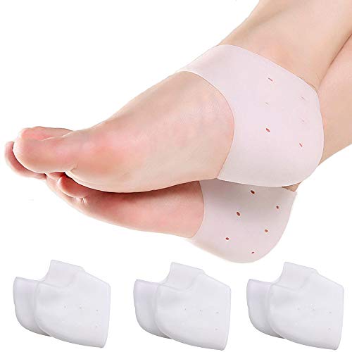 Lezed Taloneras Silicona Taloneras Fascitis Plantar Funda para el talón en gel de silicona Protector Transpirable Manga Fascitis Protectores de Talón de Calcetines para los Talones agrietados 3 pares