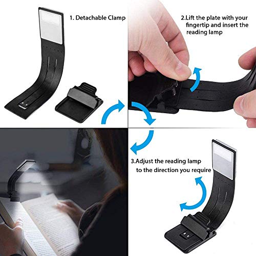 Libro luz LED lampara de lectura recargable,LUXJET® Clip Luz de lectura con brillo ajustable,E-reader Noche Lampara de Lectura Marca de Libro con Brazo Flexible (#1)