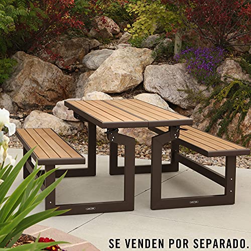 LIFETIME 60054 - Banco jardín, respaldo abatible, Banco convertible en mesa, medidas 141x36x48 cm, Polietileno de alta densidad, resistente al agua, protección UV, color madera