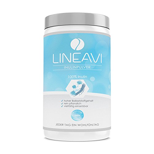 LINEAVI inulina en polvo, prebiótico, fibra prebiótica baja en calorías procedente de la raíz de la endivia, efecto positivo para la flora intestinal, fabricado en Alemania, 500 g