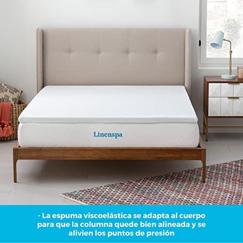 Linenspa Sobrecolchón viscoelástico de 5 cm con partículas de Gel y Funda removible y lavable, 135 x 190 cm