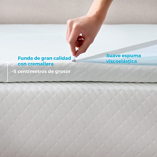 Linenspa Sobrecolchón viscoelástico de 5 cm con partículas de Gel y Funda removible y lavable, 135 x 190 cm