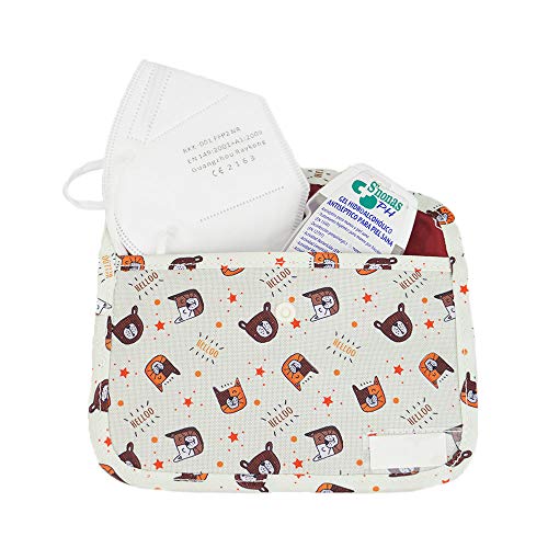 LIVEFISH Estuche Infantil Bolso de mascarilla de Tela con Dibujos Porta mascarillas Almacenamiento de mascarilla Anti Polvo Lavable Plegable (Monos y plátanos)