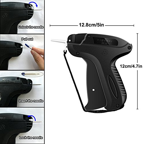 lnkey Pistola Etiquetadora, Pistola De Etiqueta Etiquetadora Precios + 5 Agujas de Repuesto + 1500 Hilos Estándar, Pistola Etiquetar para Ropa Calcetines Sombreros (Negro)