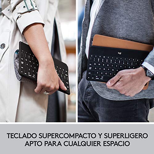 Logitech Keys-To-Go Teclado Inalámbrico Bluetooth para iPhone, iPad, Apple TV, ligero, Ultraportátil, Disposición QWERTY Español, Negro