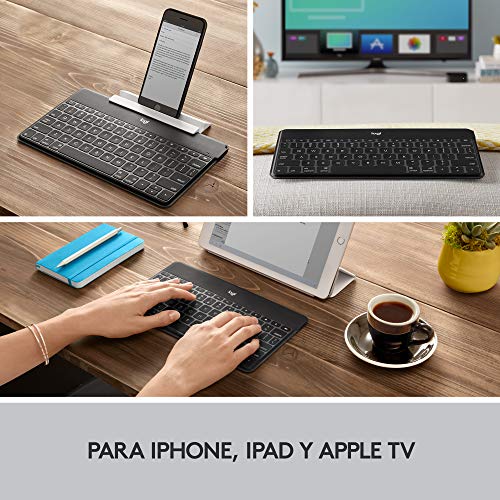 Logitech Keys-To-Go Teclado Inalámbrico Bluetooth para iPhone, iPad, Apple TV, ligero, Ultraportátil, Disposición QWERTY Español, Negro