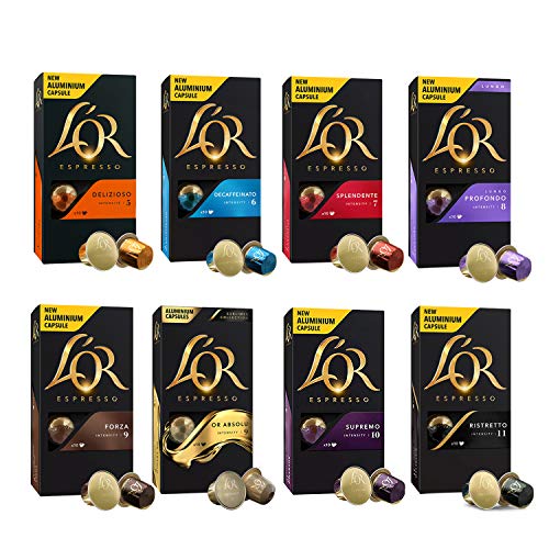 L'OR Coleccion de variedad de Cafe Espresso - Cápsulas de café de aluminio compatibles con Nespresso (R) - 8 paquetes de 10 cápsulas (80 bebidas)