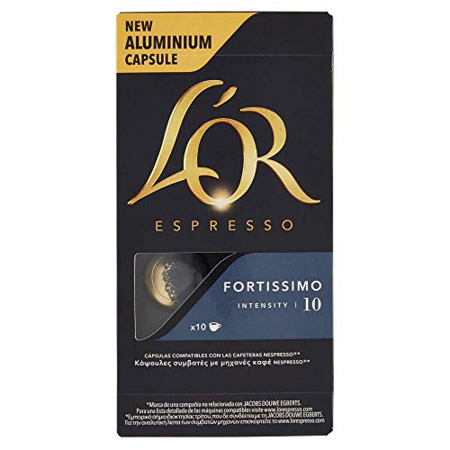 L'Or Espresso Café Fortissimo Intensidad 10 - 50 cápsulas de aluminio compatibles con máquinas Nespresso (R)* (5 Paquetes de 10 cápsulas)