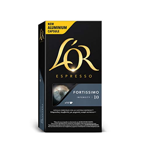 L'Or Espresso Café Fortissimo Intensidad 10 - 50 cápsulas de aluminio compatibles con máquinas Nespresso (R)* (5 Paquetes de 10 cápsulas)