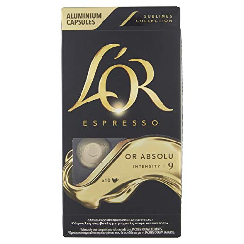 L'Or Espresso Café Or Absolu Intensidad 9 - 100 cápsulas de aluminio compatibles con máquinas Nespresso (R)* (10 Paquetes de 10 cápsulas)