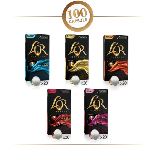 L’OR Origins Espresso Coffee Bundle – Cápsulas de Aluminio Compatibles con Máquinas Nespresso (R)* - 10 paquetes de 10 cápsulas (100 bebidas)