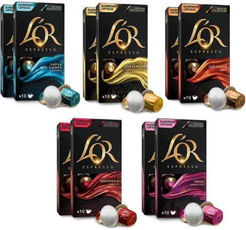 L’OR Origins Espresso Coffee Bundle – Cápsulas de Aluminio Compatibles con Máquinas Nespresso (R)* - 10 paquetes de 10 cápsulas (100 bebidas)