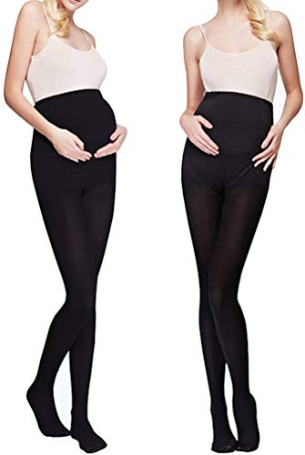 LOVELYBOBO 2 Pack Medias Invernales Premama Panty 120 Den para Futura Mama Pantimedias para Mujeres embarazadas Leggings (negro*2)