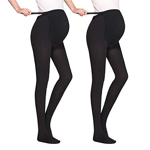 LOVELYBOBO 2 Pack Medias Invernales Premama Panty 120 Den para Futura Mama Pantimedias para Mujeres embarazadas Leggings (negro*2)