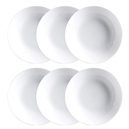 Luminarc Diwali Set 6 Platos Hondos sin ala de Vidrio Opal Extra Resistente 20cm, Blanco