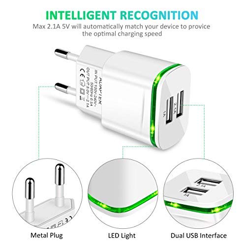 LUOATIP Cargador USB, 4-Pack 2.1A 5V Universal Doble Puertos Corriente Enchufe Movil de Pared Adaptador Replacement for iPhone 11 X XS/XS MAX XR 8 7 6 6S Plus SE 2020 5S, Samsung S9 S8 S7, Android