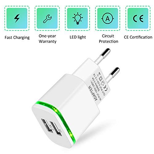 LUOATIP Cargador USB, 4-Pack 2.1A 5V Universal Doble Puertos Corriente Enchufe Movil de Pared Adaptador Replacement for iPhone 11 X XS/XS MAX XR 8 7 6 6S Plus SE 2020 5S, Samsung S9 S8 S7, Android