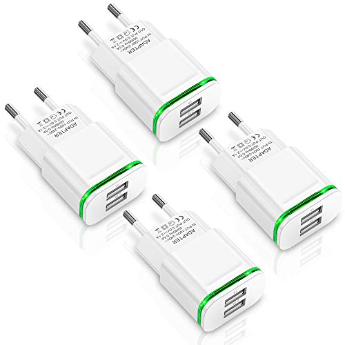 LUOATIP Cargador USB, 4-Pack 2.1A 5V Universal Doble Puertos Corriente Enchufe Movil de Pared Adaptador Replacement for iPhone 11 X XS/XS MAX XR 8 7 6 6S Plus SE 2020 5S, Samsung S9 S8 S7, Android