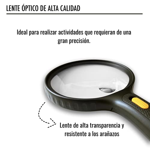 Lupa con Luz 3X LED con Gran Aumento para Lectura, Manualidades y Aficiones | Accesorio De Mano Portátil con 5 Compartimentos para Ver Mejor Los Elementos Pequeños