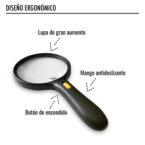 Lupa con Luz 3X LED con Gran Aumento para Lectura, Manualidades y Aficiones | Accesorio De Mano Portátil con 5 Compartimentos para Ver Mejor Los Elementos Pequeños