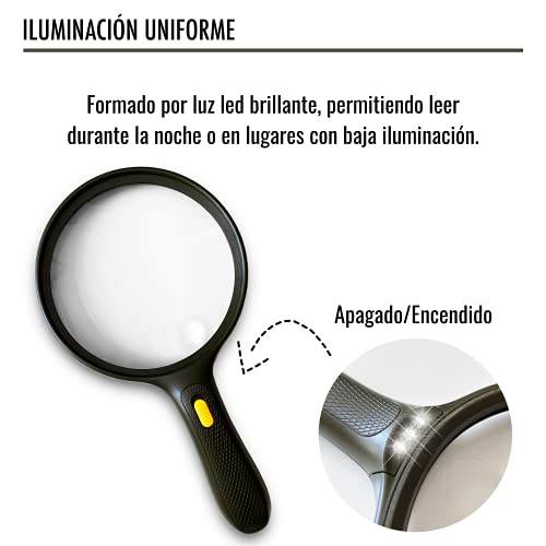 Lupa con Luz 3X LED con Gran Aumento para Lectura, Manualidades y Aficiones | Accesorio De Mano Portátil con 5 Compartimentos para Ver Mejor Los Elementos Pequeños