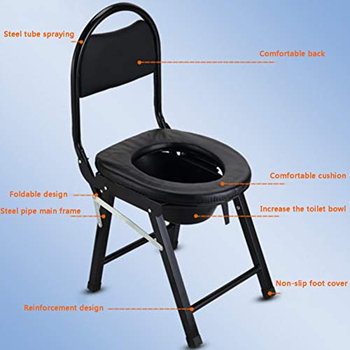 LYF STOOLS Silla Plegable con Orinal, Dormitorio Asiento, Incorporado en el WC, incontinencia Presidente, Ligeramente extraíble y Antideslizante para sillas de Plato de Ducha, Negro