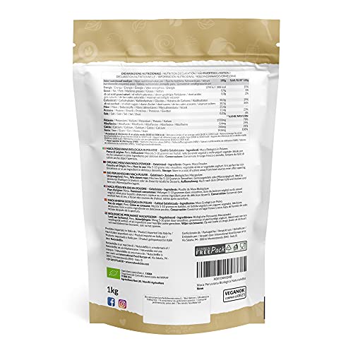 Maca Andina Ecológica en Polvo 1 kg. Organic Maca Powder Gelatinized. Peruana, Bio y Pura, viene de raíz de Maca Organica - Gelatinizada - NaturaleBio