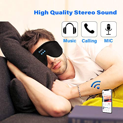 Máscara de ojos para dormir, CestMall 3D Bluetooth Sleep 5.0 Máscara con los ojos vendados con auriculares, Música lavable Máscara para dormir Diadema Auriculares deportivos con micrófono de altavoz