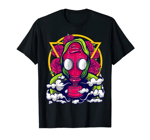 Mascarilla de gas y flores de rosas Camiseta