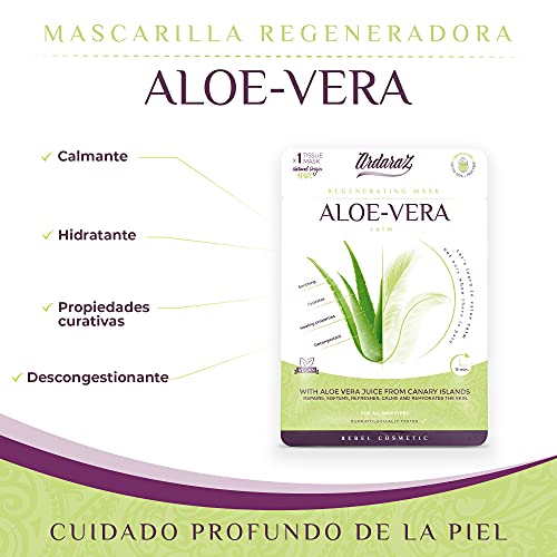 Mascarillas faciales Hidratantes Calmantes con Aloe Vera Canario. Mascarillas faciales Pack de 5. Potente acción Hidratante y Refrescante. Tejido Natural de Fibra de Frutas