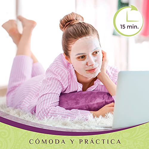 Mascarillas faciales Hidratantes Calmantes con Aloe Vera Canario. Mascarillas faciales Pack de 5. Potente acción Hidratante y Refrescante. Tejido Natural de Fibra de Frutas