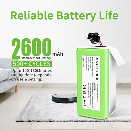 maxlithium Batería Compatible con Conga Excellence 990 950 1090 Deebot N79 Eufy RoboVac 11 11S 30 30C 12 35C, 14.4V 2600mAh Li-Ion Batería de Reemplazo con Cepillo