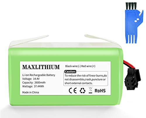 maxlithium Batería Compatible con Conga Excellence 990 950 1090 Deebot N79 Eufy RoboVac 11 11S 30 30C 12 35C, 14.4V 2600mAh Li-Ion Batería de Reemplazo con Cepillo