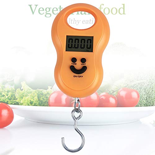 Meichoon Báscula Digital para Equipaje Báscula para Maleta Colgante 110lb / 50kg Pantalla LCD Retroiluminada con Anzuelo de Pesca para Viajes en Casa al Aire Libre Naranja C41