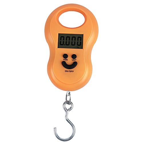 Meichoon Báscula Digital para Equipaje Báscula para Maleta Colgante 110lb / 50kg Pantalla LCD Retroiluminada con Anzuelo de Pesca para Viajes en Casa al Aire Libre Naranja C41