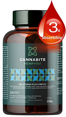 MELATONINA PLUS COMPLEX 120 Cápsulas | Aceite de semilla Cáñamo Virgen | 5HTP | GABARelax | Magnesio Marino | Vitaminas B COMPLEX | 3X Absorbible | Alta Biodisponiblidad | Relax y Descanso