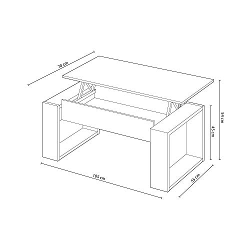 Mesa de Centro Elevable, Mesita de Salon, Comedor, Modelo Nova, Acabado en Blanco Artik y Cemento, Medidas: 105 cm (Largo) x 55 cm (Ancho) x 45-54 cm (Alto)