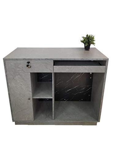 Mesa de Oficina Mostradores para Tiendas o Recepción Mueble Gris Marmoleado con Luz Amarilla Frontal